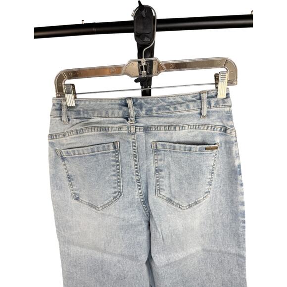 G by Giuliana Embroidered Crop Jeans Size 4 NWT Boho Floral Denim Blue Raw Hem - Picture 2 of 10